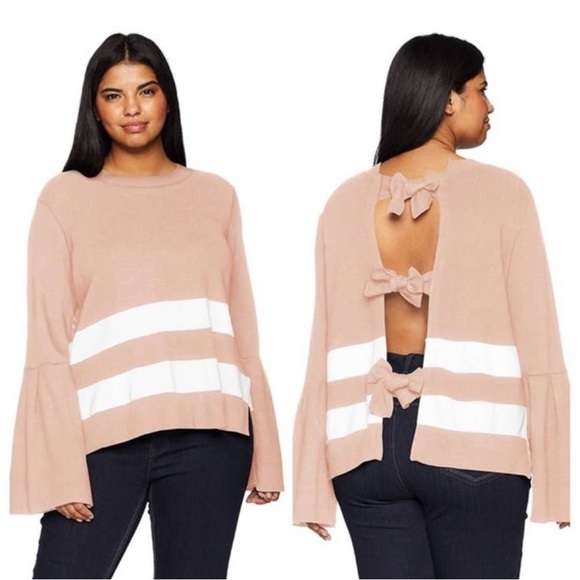 Rachel Rachel Roy Soft Pink White Stripe Tie Back Pullover Sweater Size S - Picture 1 of 9